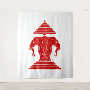 Tapiz Erawan Elefante de tres cabezas Bandera de Lao / L