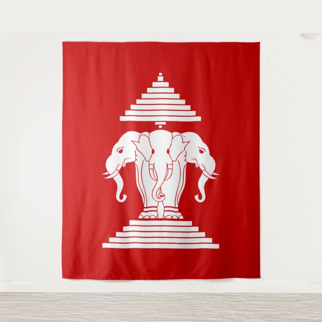 Tapiz Erawan Three Headed Elephant Lao / Laos Flag (Anverso)
