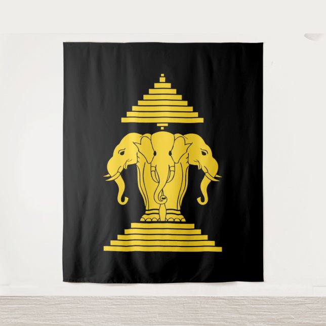 Tapiz Erawan Yellow 3 Headed Elephant Lao / Laos Flag (Anverso)