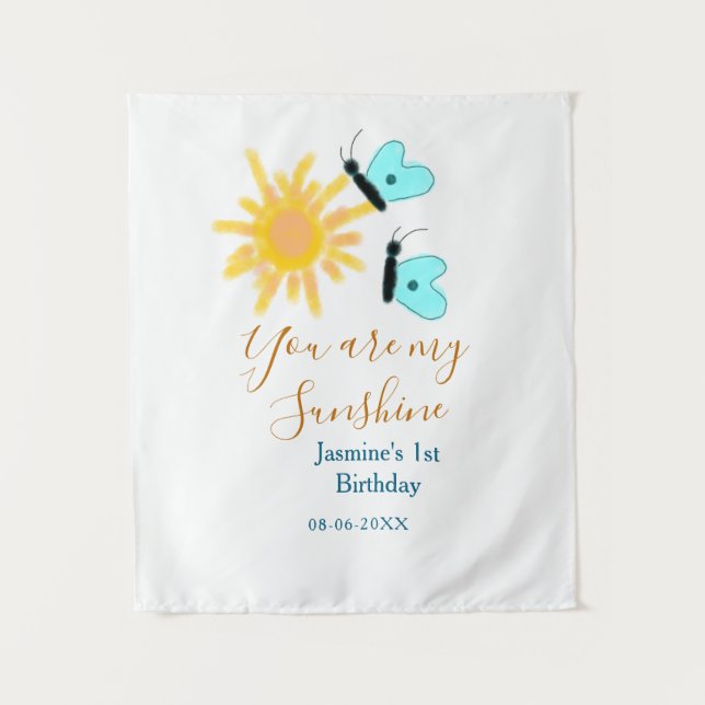 Tapiz Eres mi sol amarillo naranja sol azul mariposa (Anverso)