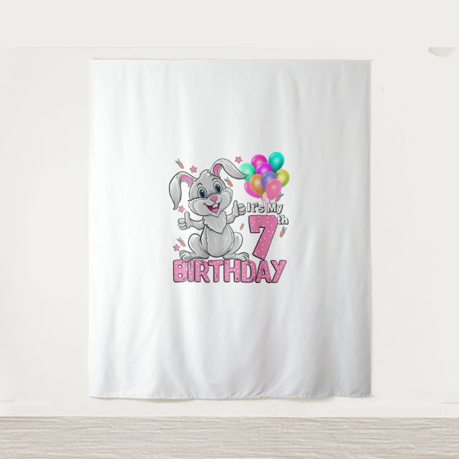 Tapiz Es mi cumpleaños de conejo número 7 7º cumpleaños  (Anverso)