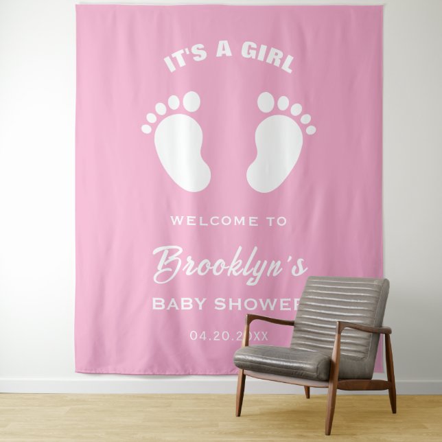 Tapiz Es Un Fondo Baby Shower De Pies Blancos Y Chicas (In situ)