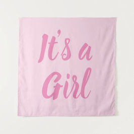Tapiz Es una niña, baby shower rosa claro, revelación de