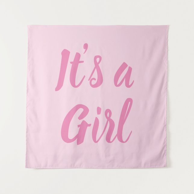 Tapiz Es una niña, baby shower rosa claro, revelación de (Anverso)