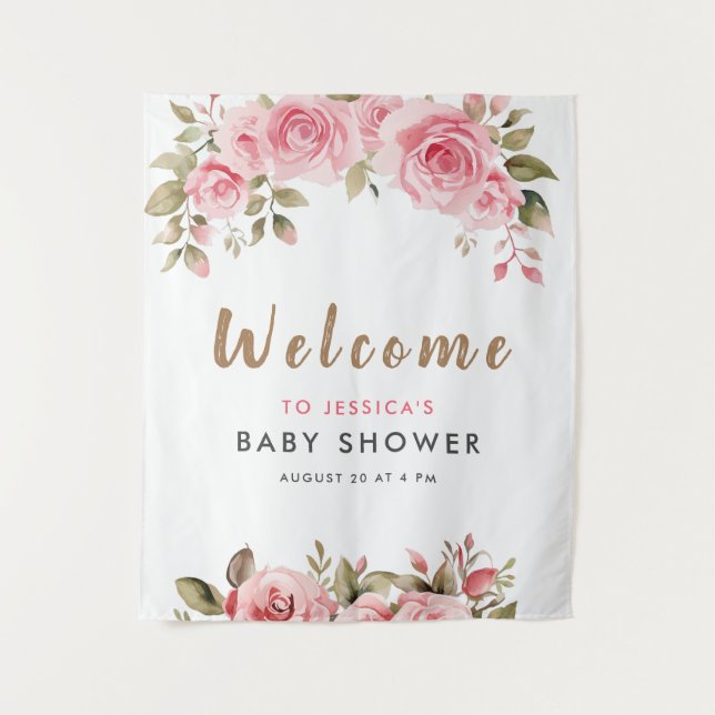 Tapiz ¡Es una niña! Regadera de bebé con acuarela floral (Anverso)