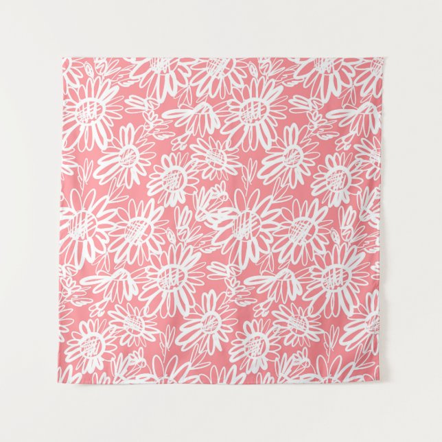 Tapiz Esbozo de margarita abstracto, patrón monocromo (Anverso)