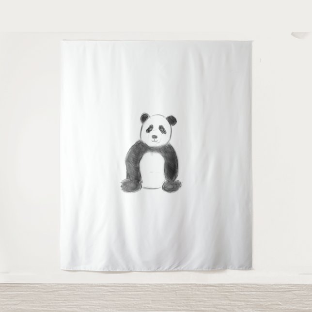 Tapiz Esbozo de panda blanco y negro (Anverso)