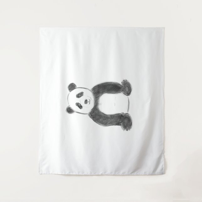 Tapiz Esbozo de panda blanco y negro (Anverso)