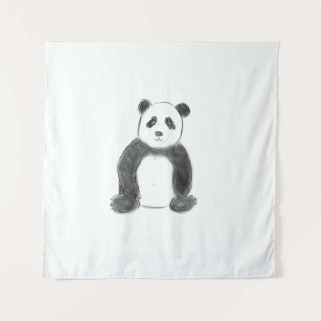 Tapiz Esbozo de panda blanco y negro (Anverso)