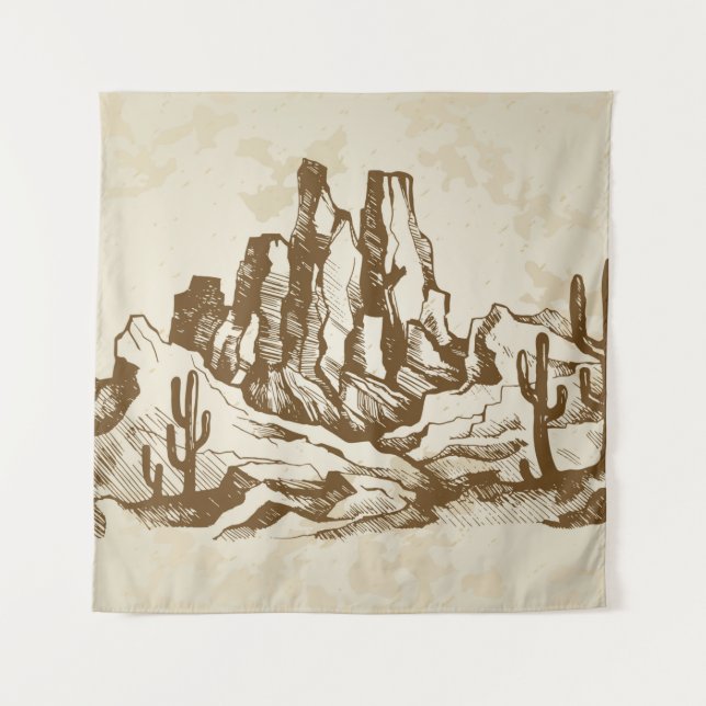 Tapiz Esbozo dibujado a mano. Paisaje típico del desiert (Anverso)