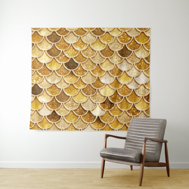 Tapiz Escalas de Sirenas de Purpurina de oro brillante (In situ (horizontal))