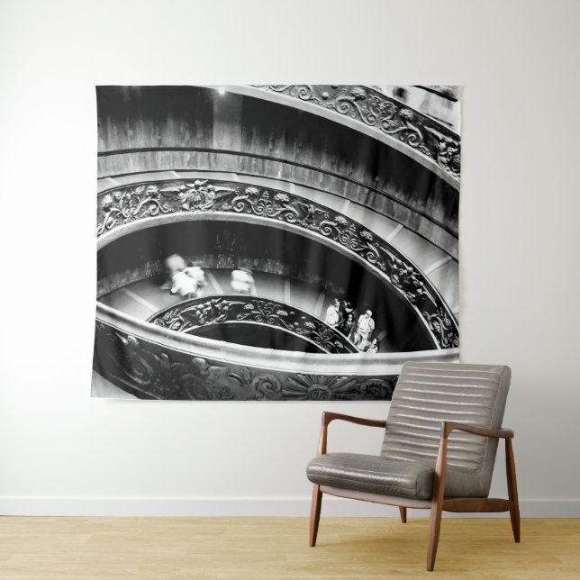 Tapiz Escalera espiral negra y blanca (In situ (horizontal))