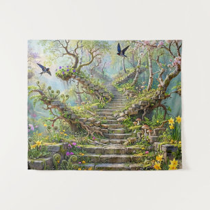 Tapiz Escalera Surrealista de Primavera que se Traga Flo