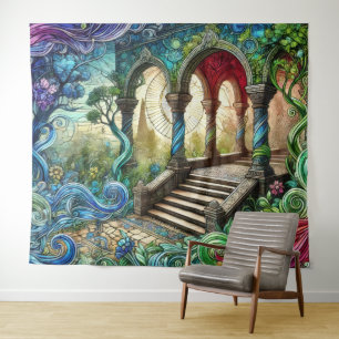 Tapiz Escaleras de Arco de Jardín Paisaje de Fantasía Vi