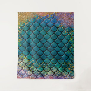 Tapiz Escamas de pez sirena glamour brillo dorado púrpur