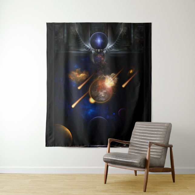 Tapiz Escapada de arte fractal asteroide apocalipsis (In situ)