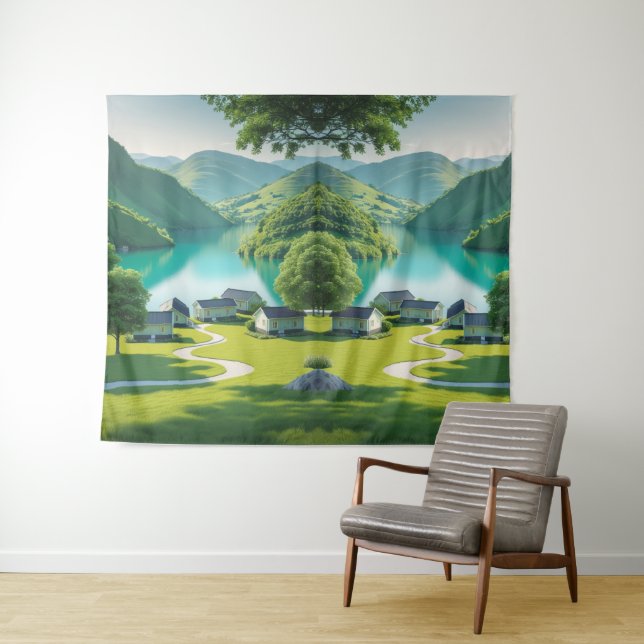 Tapiz "Escape a los picos - Lago alpino" (In situ (horizontal))