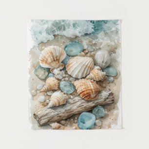 Tapiz Escena de agua de mar costera con madera flotante