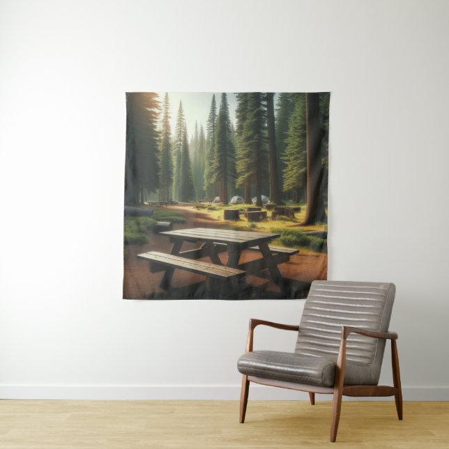 Tapiz Escena de camping de mesa de picnic (In situ)