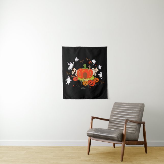 Tapiz Escena de cementerio de la calabaza de Halloween e (In situ)
