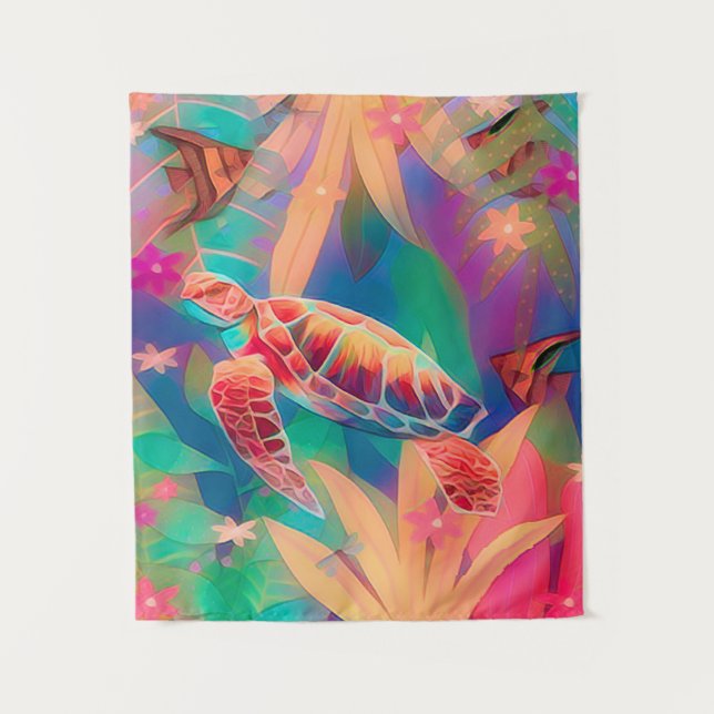 Tapiz Escena de fantasía de tortuga marina pequeña (Anverso)