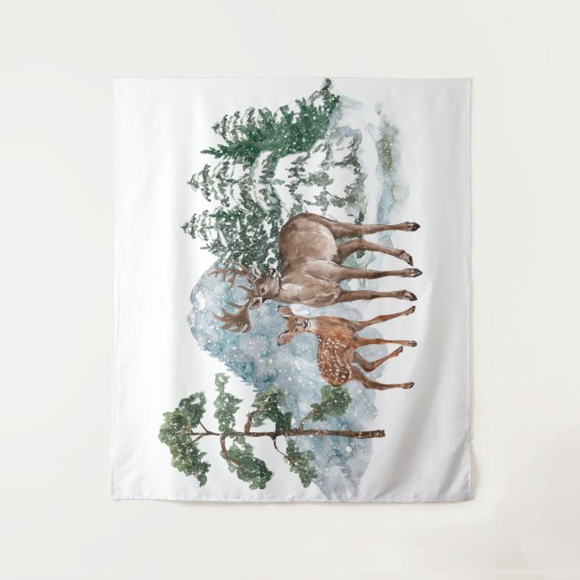 Tapiz Escena de invierno fondo Querido y pino nieve vist (Anverso)