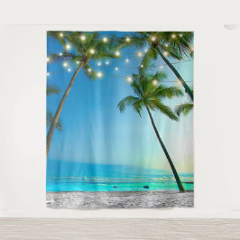 Tapiz Escena de playa Coconut Palm Trees String Luces