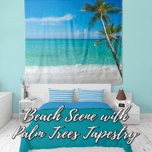 Escena de Playa Tropical con Palmeras de Fondo