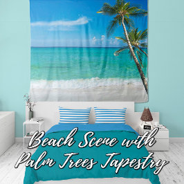 Tapiz Escena de Playa Tropical con Palmeras de Fondo