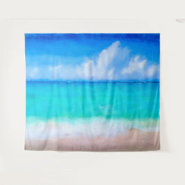 Tapiz Escena de playa tropical mar y arena acuarela