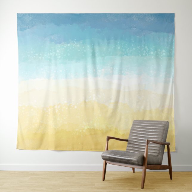 Tapiz Escena de playa y océano pintada al acuarela (In situ (horizontal))