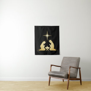 Tapiz Escena elegante de la Natividad en oro   Cristiano