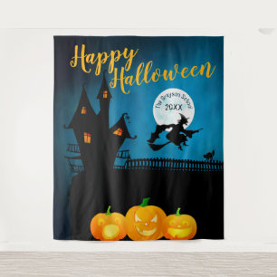 Tapiz Escena Embrujada Feliz Halloween   Fondo para Fies