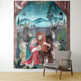 Tapiz Escena religiosa de la natividad María y el niño J
