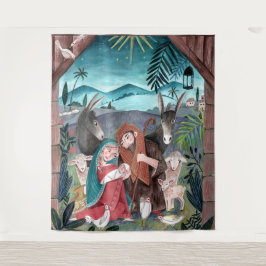 Tapiz Escena religiosa de la natividad María y el niño J
