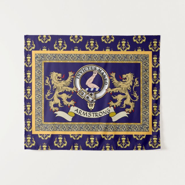 Tapiz Escudo de Clan Armstrong Personalizado Azul (Anverso (horizontal))