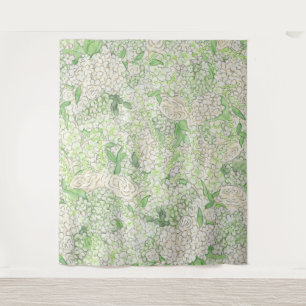 Tapiz Escudo de hidrangea blanca y verde acuarela