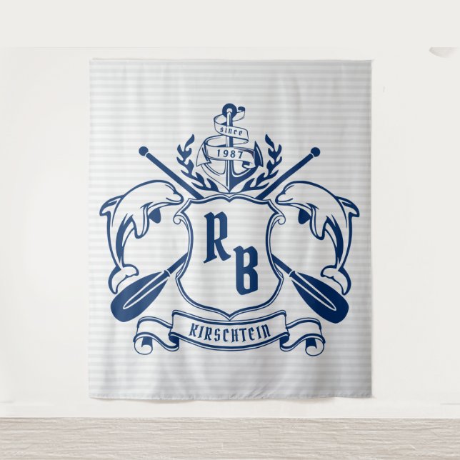 Tapiz Escudo náutico del laurel de los remos del ancla (Anverso)