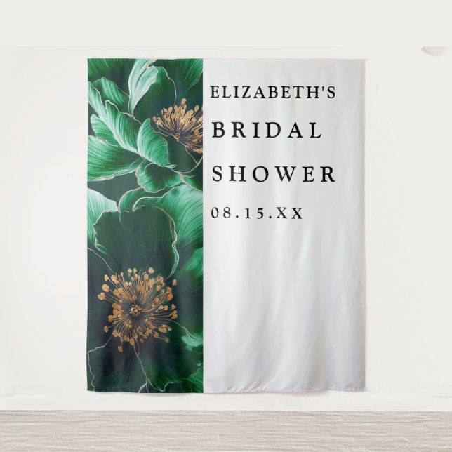 Tapiz Esmeralda Verde Moderno Floral Bridal Shower (Anverso)