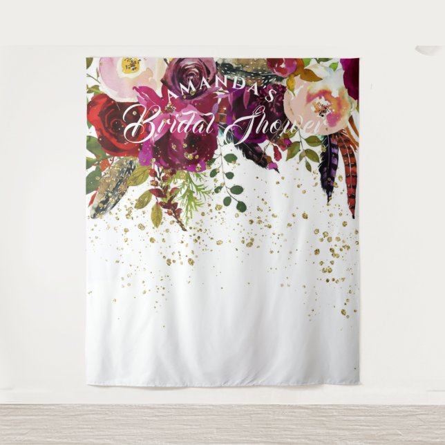 Tapiz Espectacular Boho Borgoña Floral Bridal Shower (Anverso)