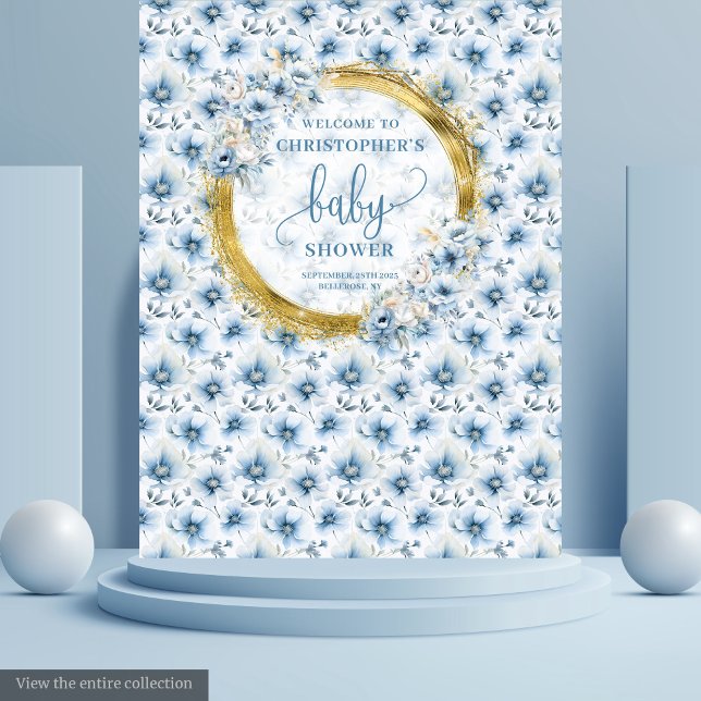 Tapiz Espectacular Pastel Blue Gold Baby Shower Backups (Whimsical Pastel Blue Gold Baby Shower Backdrop

)