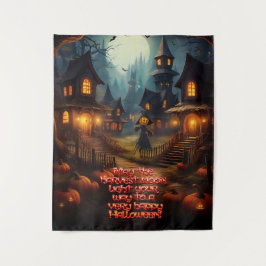 Tapiz Espectacular pueblo de Halloween con cuervo asusta