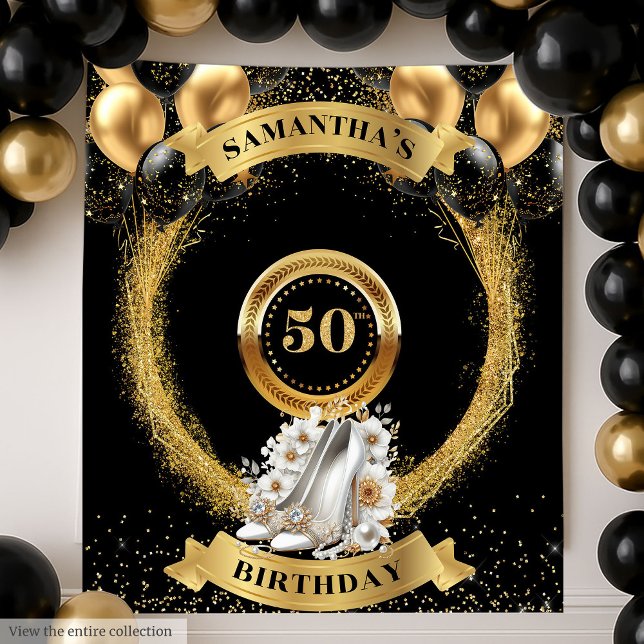 Tapiz Espectacular telón de fondo de 50 cumpleaños talon (Stunning 50 Birthday Backdrop White Sparkle Heels)