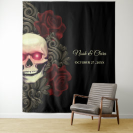 Tapiz Espeluznante calavera gótica floral oscura y oscur