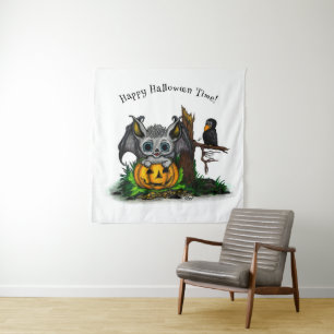 Tapiz Esperando por Halloween, Murciélago y Cuervo Lindo
