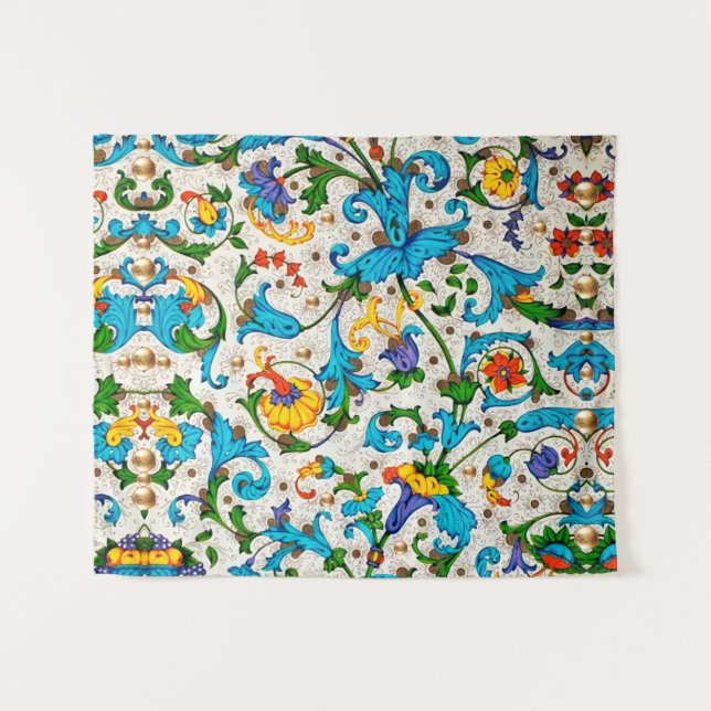 TAPIZ ESPIRALES FLORALES AZULES DE LA RENACENCIA FLORENT (Anverso (horizontal))