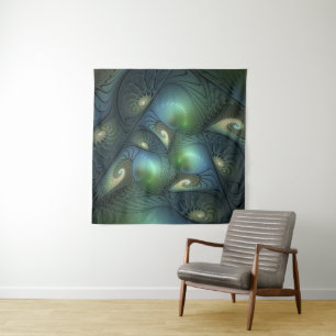 Tapiz Espirales Verde azulado Beige Verde Resumen arte f
