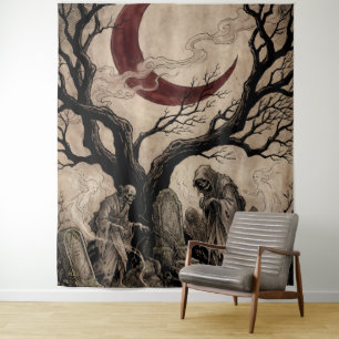 Tapiz Espíritus Jikininki bajo la Luna de Sangre