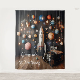 Tapiz Estación de Selfie del Primer Cumpleaños de Planet