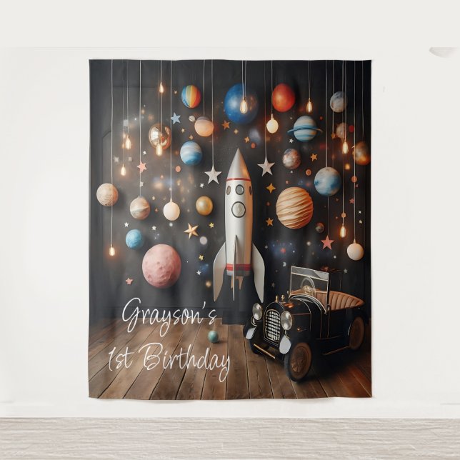 Tapiz Estación de Selfie del Primer Cumpleaños de Planet (Anverso)